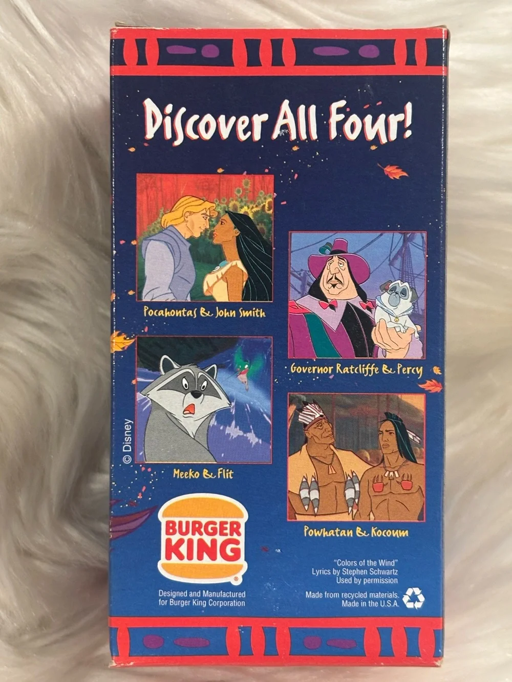 1994 Burger King Disney POCAHONTAS, Pocahontas and John Smith/Glass-NIB